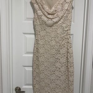 connected apparel Cream Lace Cowl Midi Dress